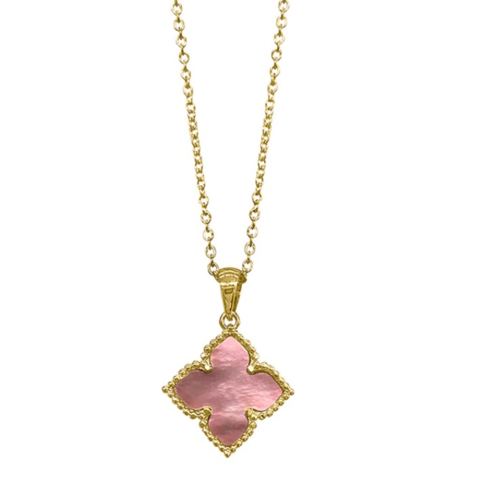 Adornia 14K Gold  Pink Mother-of-Pearl Quatrefoil necklace NWT genuine Pearl